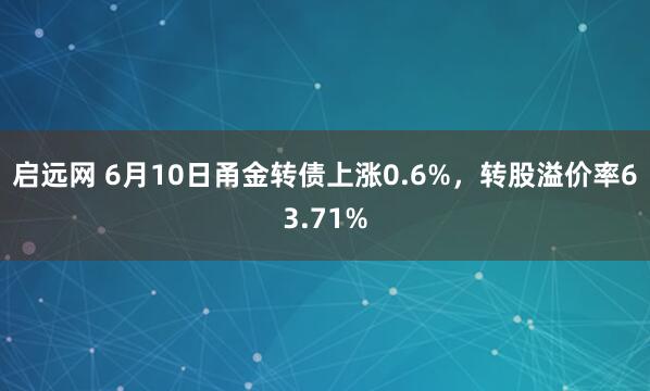 启远网 6月10日甬金转债上涨0.6%，转股溢价率63.71%